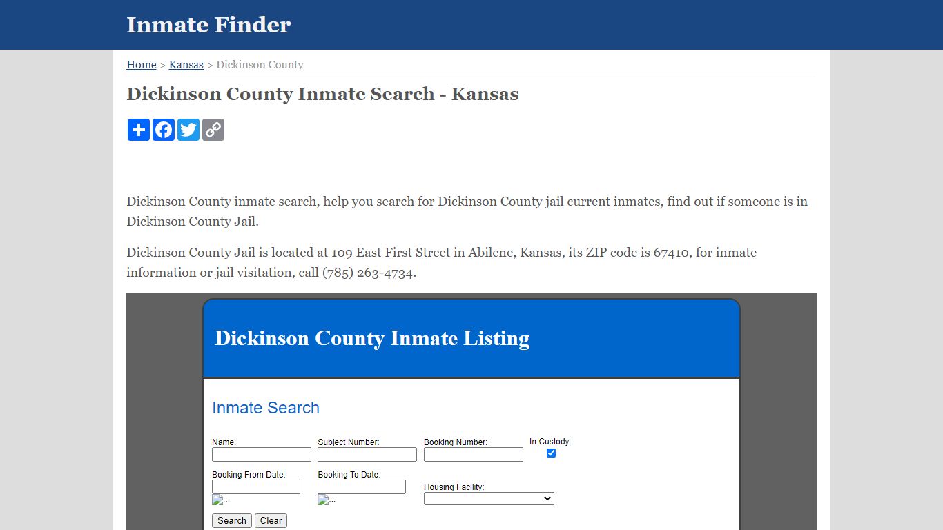 Dickinson County Inmate Search - Kansas - Inmate Finder